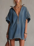 Washed Blue Denim Mini Dress