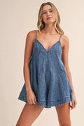 Modern Denim V-Neck Tie-Back Romper