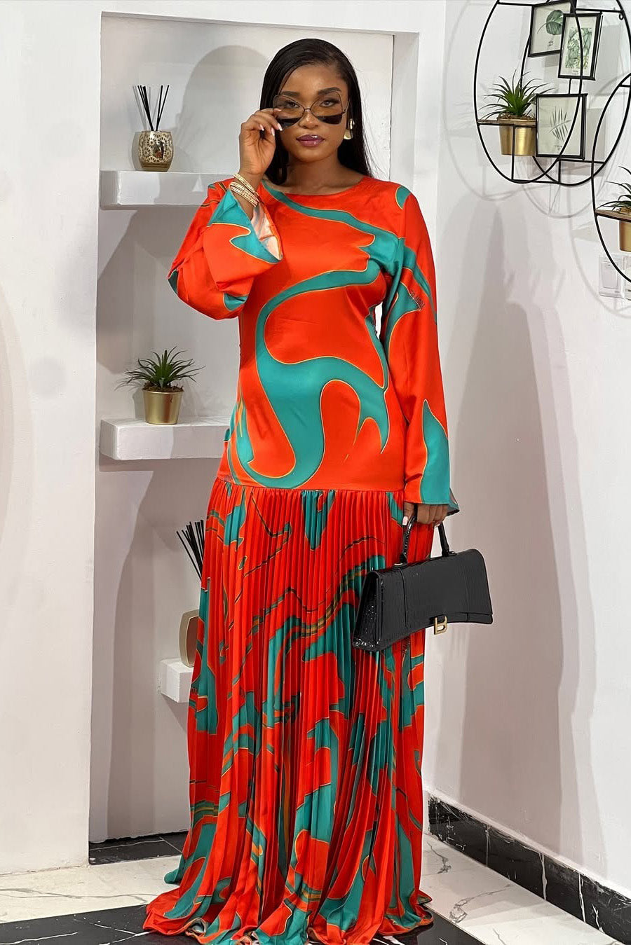 Aurora Pleated Maxi-Length Dress