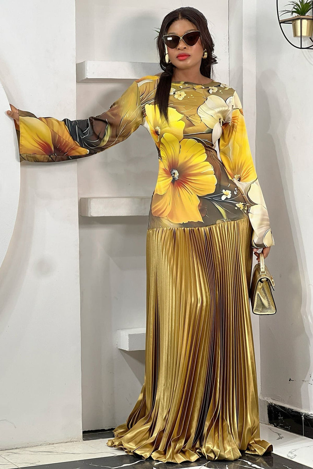 Aurora Pleated Maxi-Length Dress