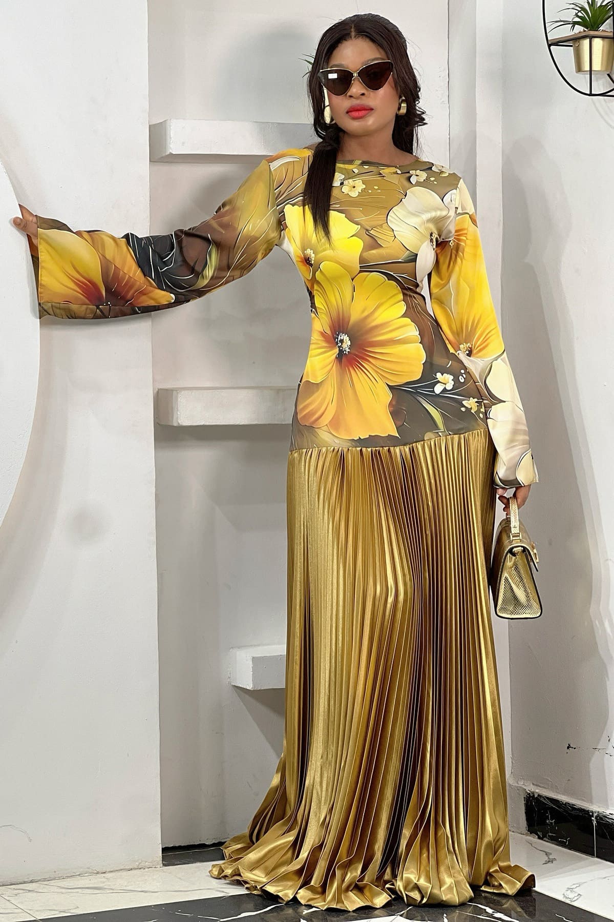 Aurora Pleated Maxi-Length Dress