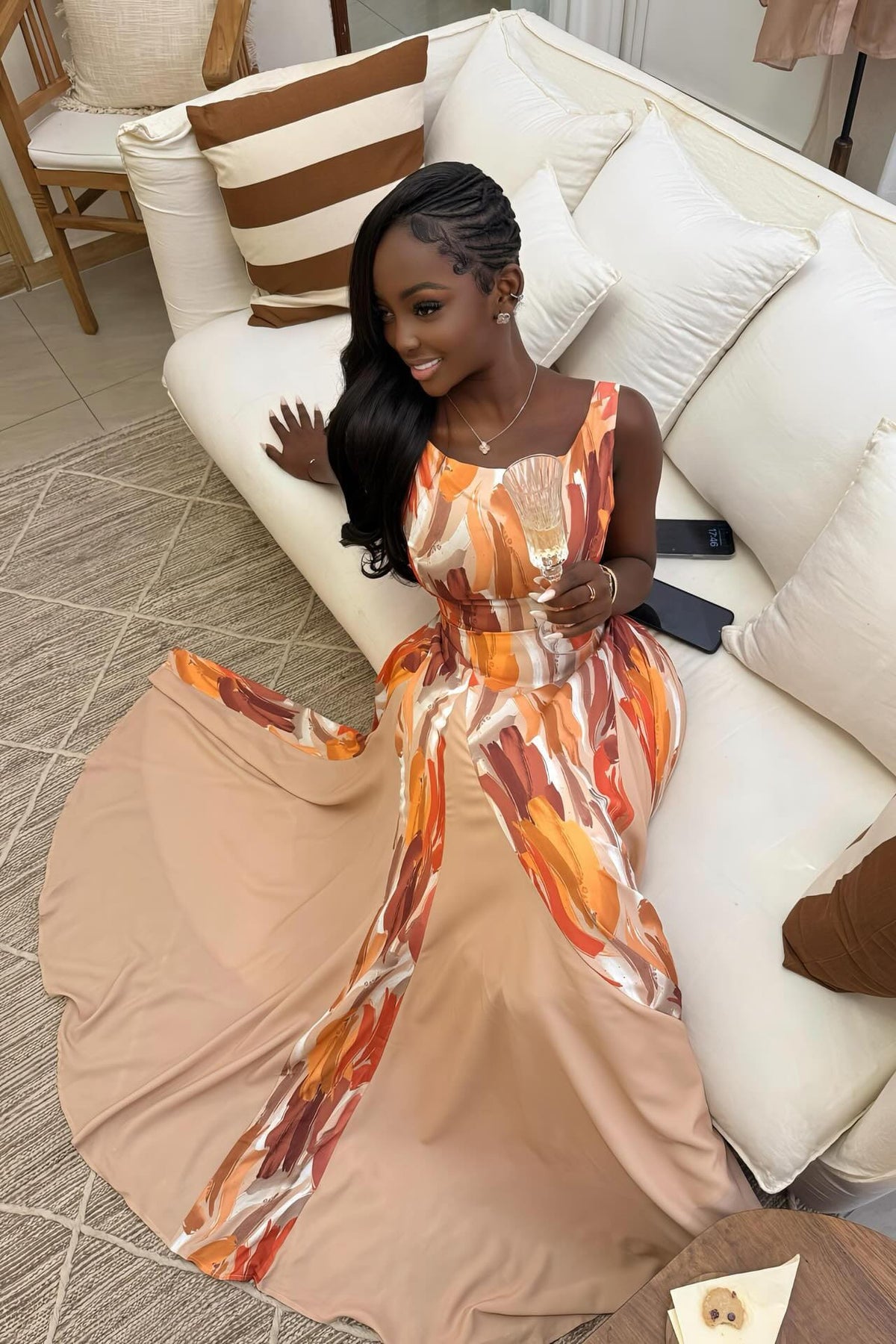 Artistic Print Maxi-Length Dress