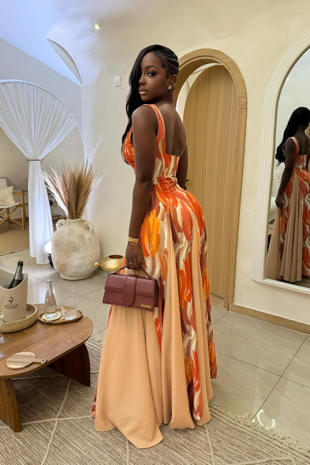 Artistic Print Maxi-Length Dress