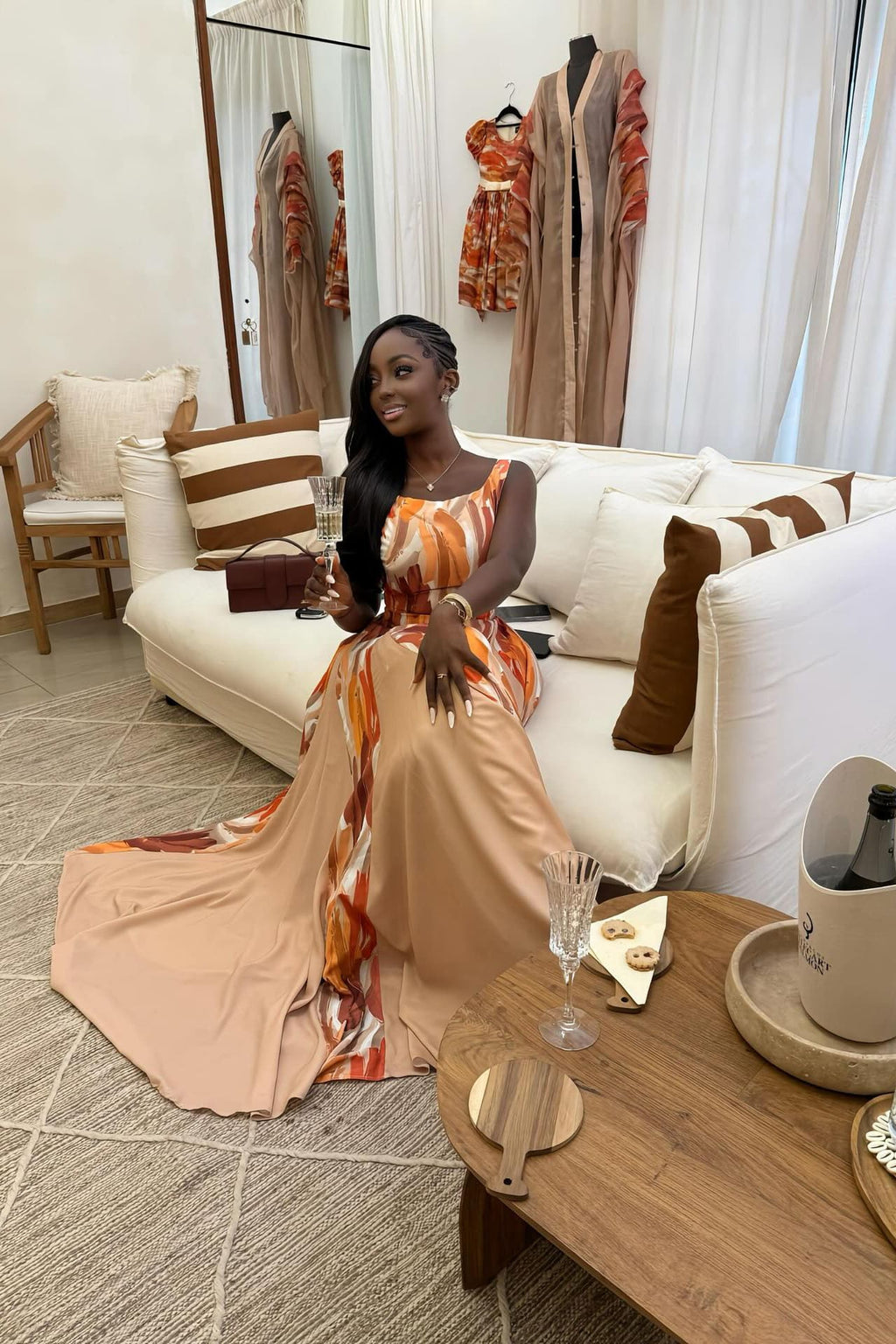 Artistic Print Maxi-Length Dress