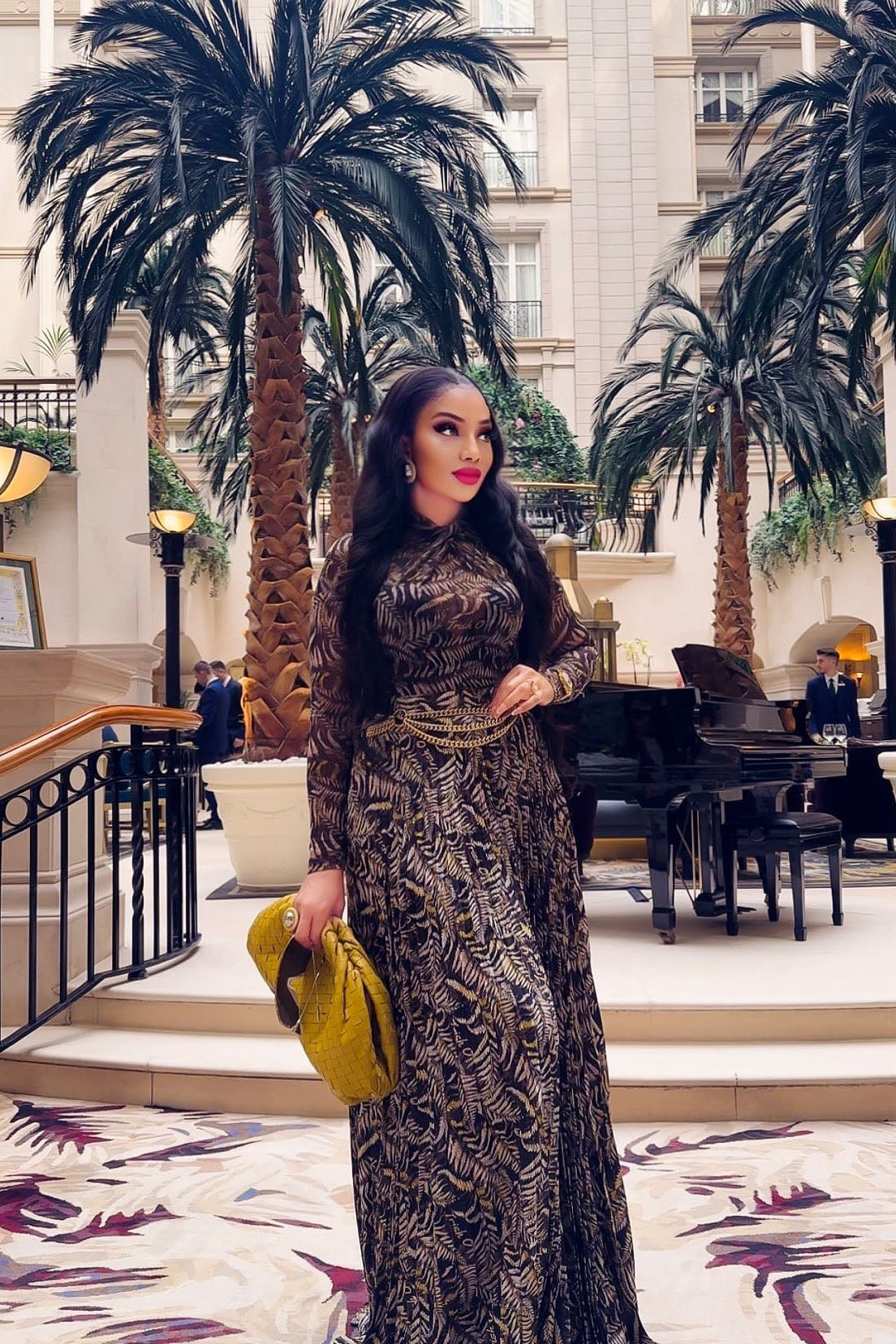 Brown Sheer Mesh Slim-Fit Maxi-Length Dress