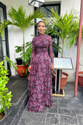 Tropical Print Mesh Maxi-Length Dress
