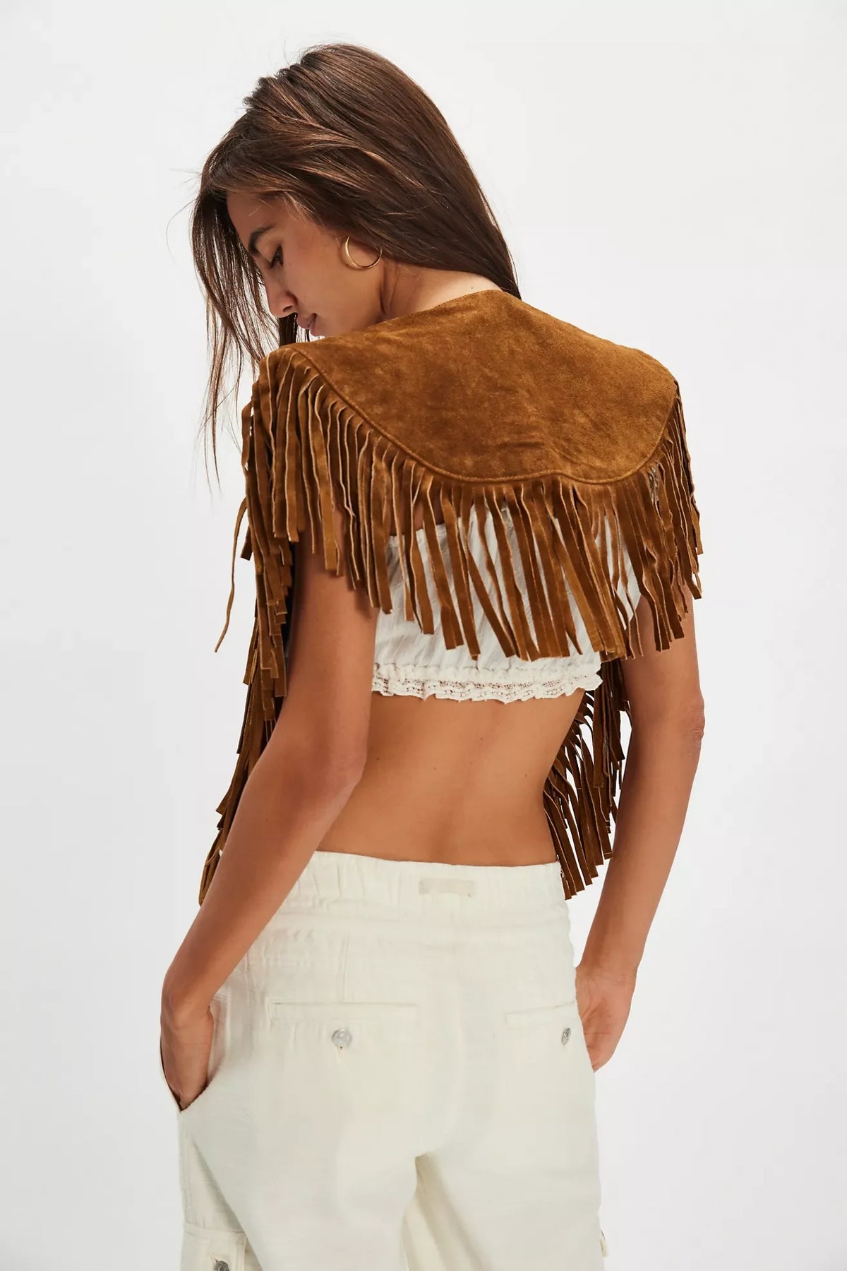 Modern Low-Profile Wide-Eye Suede Fringe Top