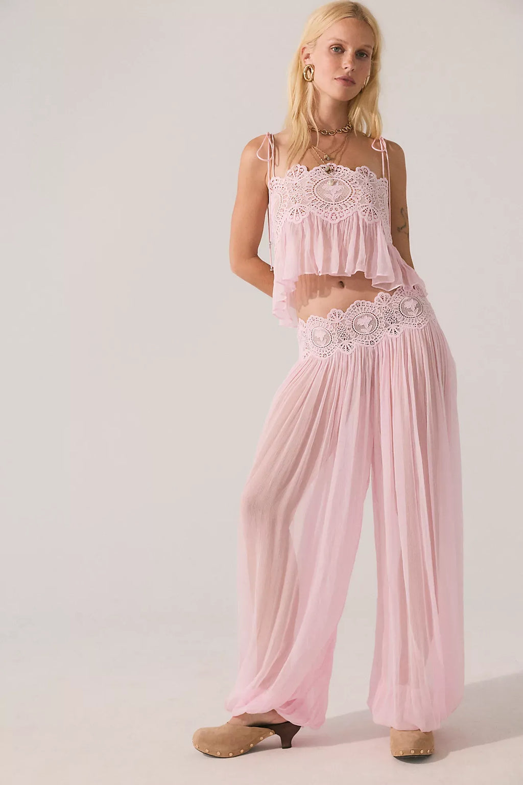 Flower Guipure Lace High-Waisted Balloon Trousers