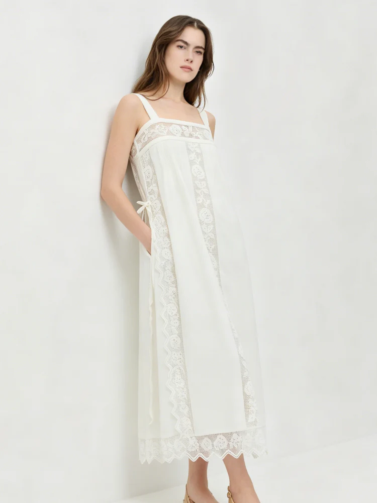 The Lace Linen Midi-Length Dress