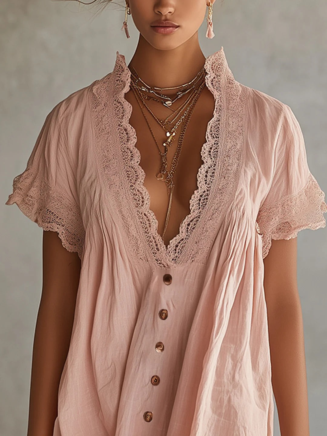 The Pink Lace Button-Front Dress
