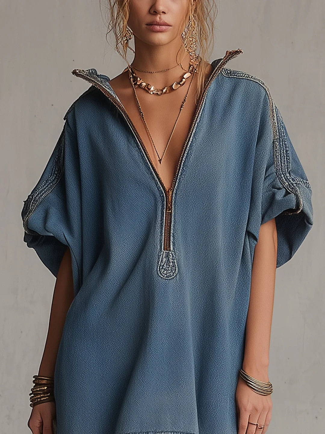 Washed Blue Denim Mini Dress