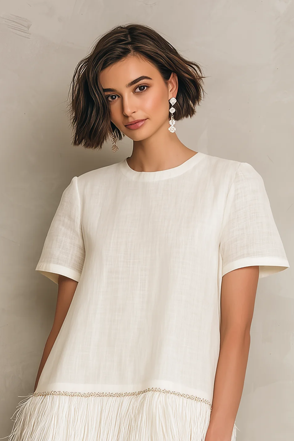 Clean-Lined Fringe Hem Mini-Length Dress