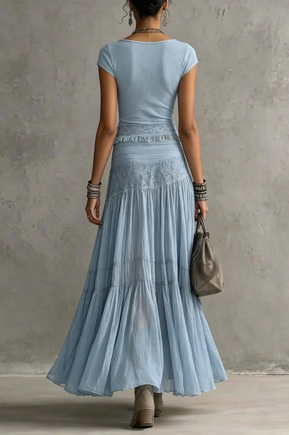 Relaxed Boho Short-Sleeve T-shirt And Skirt Two-Piece Set