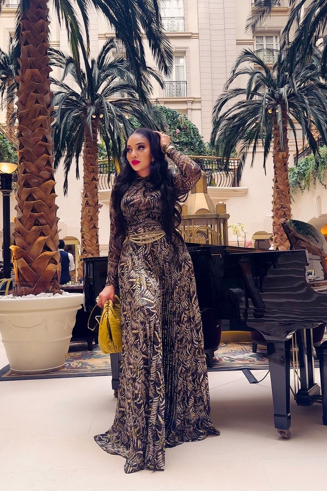 Brown Sheer Mesh Slim-Fit Maxi-Length Dress