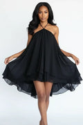 Black Halter Ruffled Mini-Length Dress