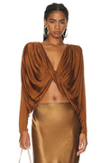Modern Brown Satin Twisted Draped Crop Top