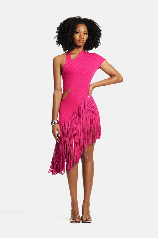 Vibrant Yellow Cut-Out Midi-Length Dress