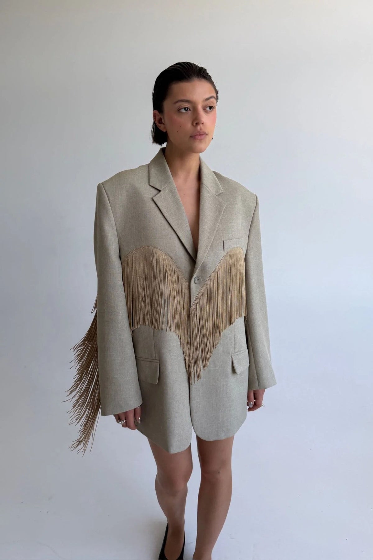 Modern Pistachio Fringe Heart Blazer Jacket