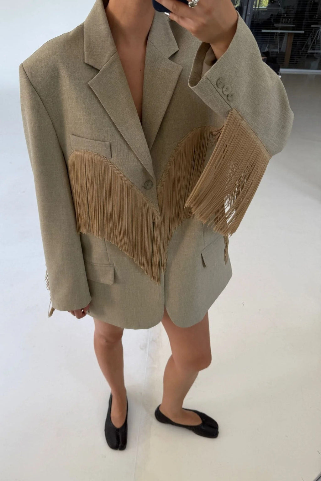 Modern Pistachio Fringe Heart Blazer Jacket
