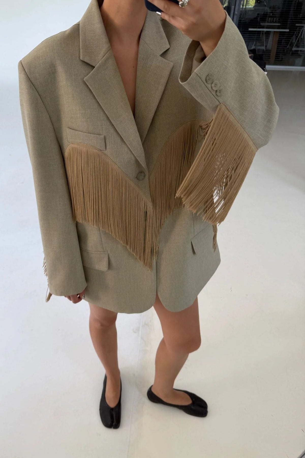 Modern Pistachio Fringe Heart Blazer Jacket
