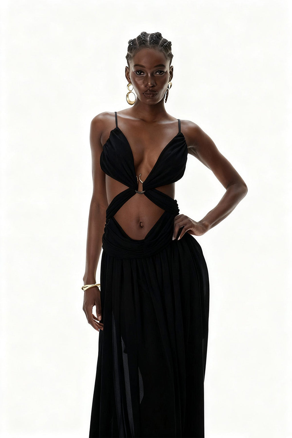 Midnight Veil Cut-Out Maxi-Length Dress