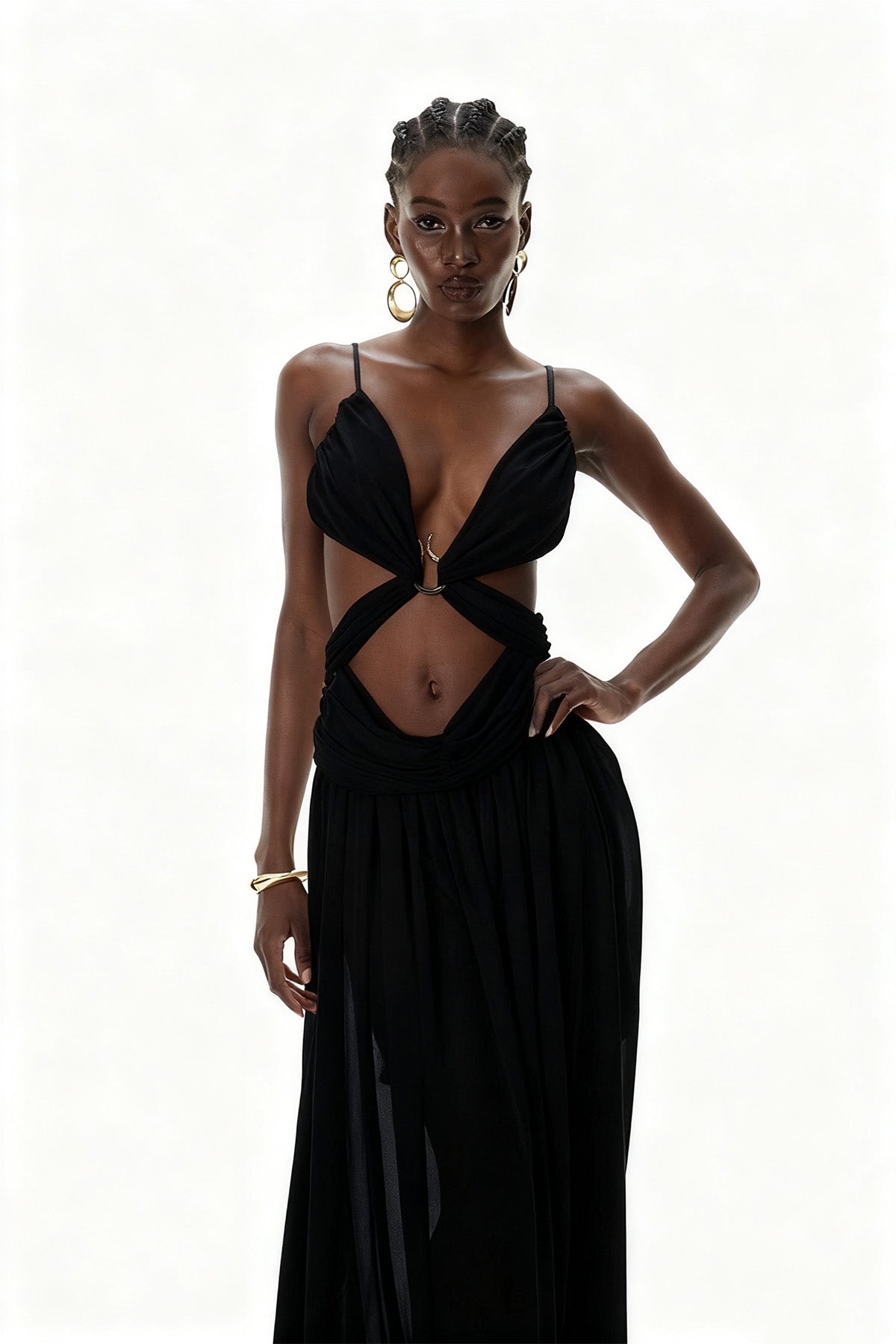 Midnight Veil Cut-Out Maxi-Length Dress