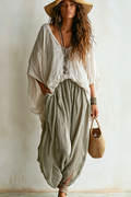 V-Neck Batwing Top & Harem Wide-Leg Trousers Matching Set