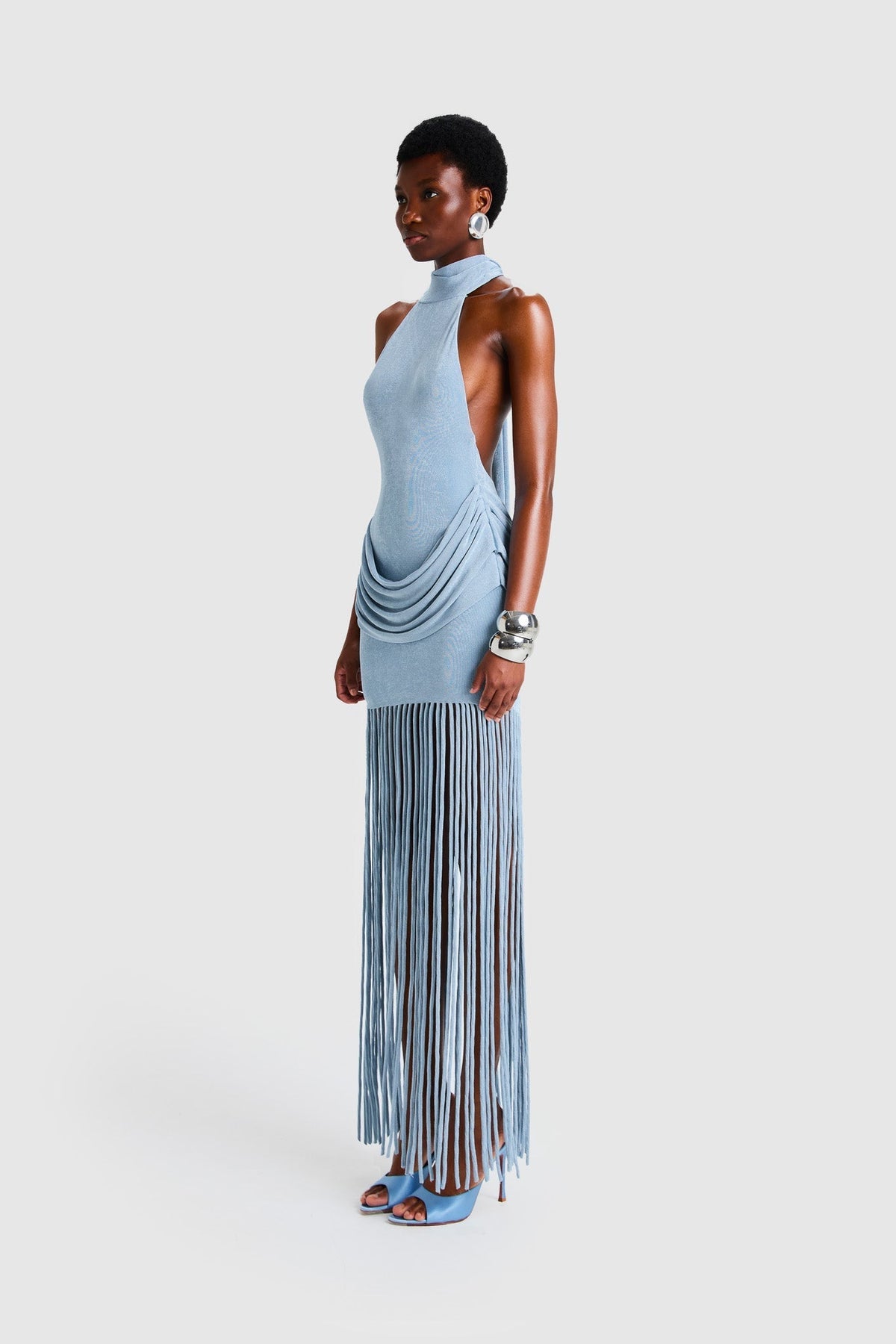 Azure Fringe Halo Maxi-Length Dress
