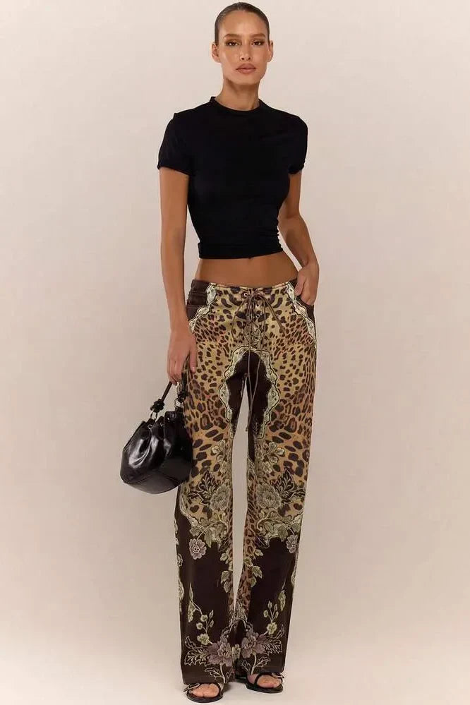 Low Rise Leopard Mix Lace-Up Trousers