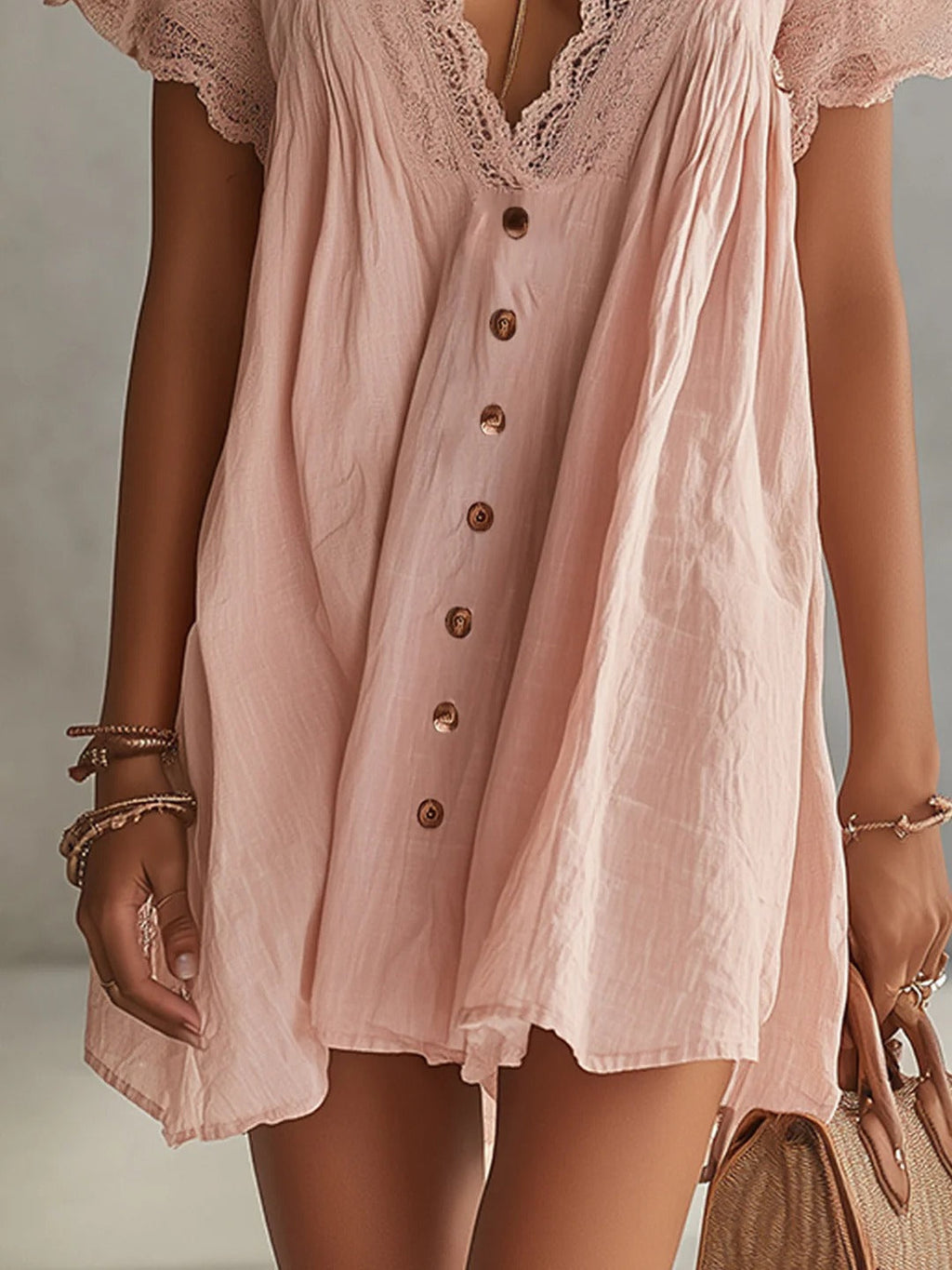 The Pink Lace Button-Front Dress