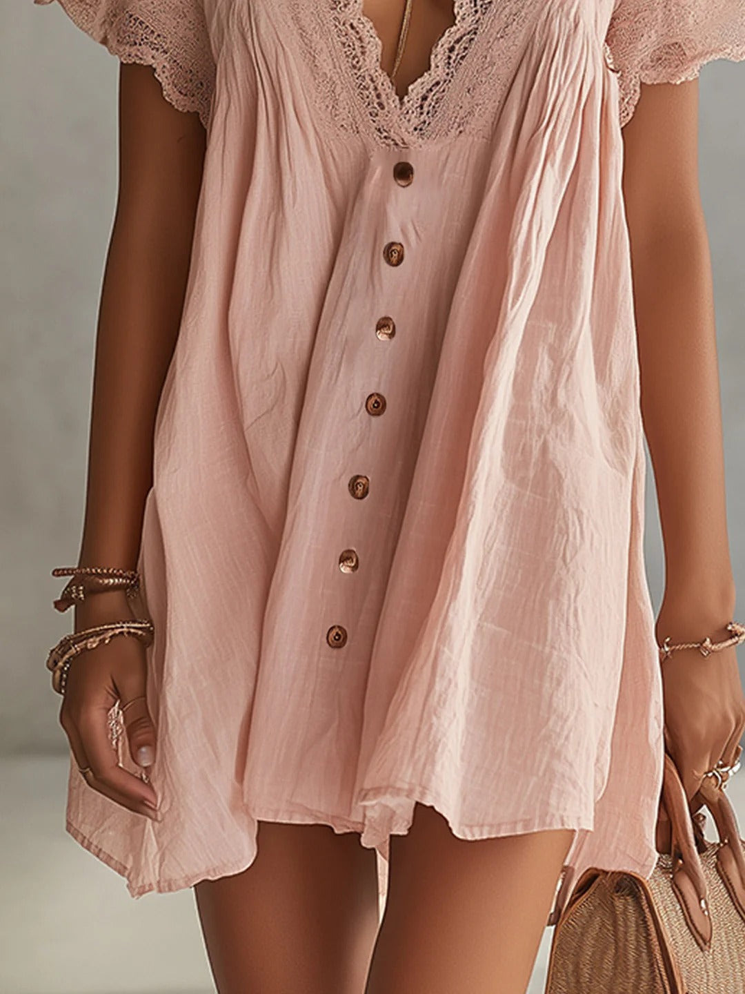 The Pink Lace Button-Front Dress