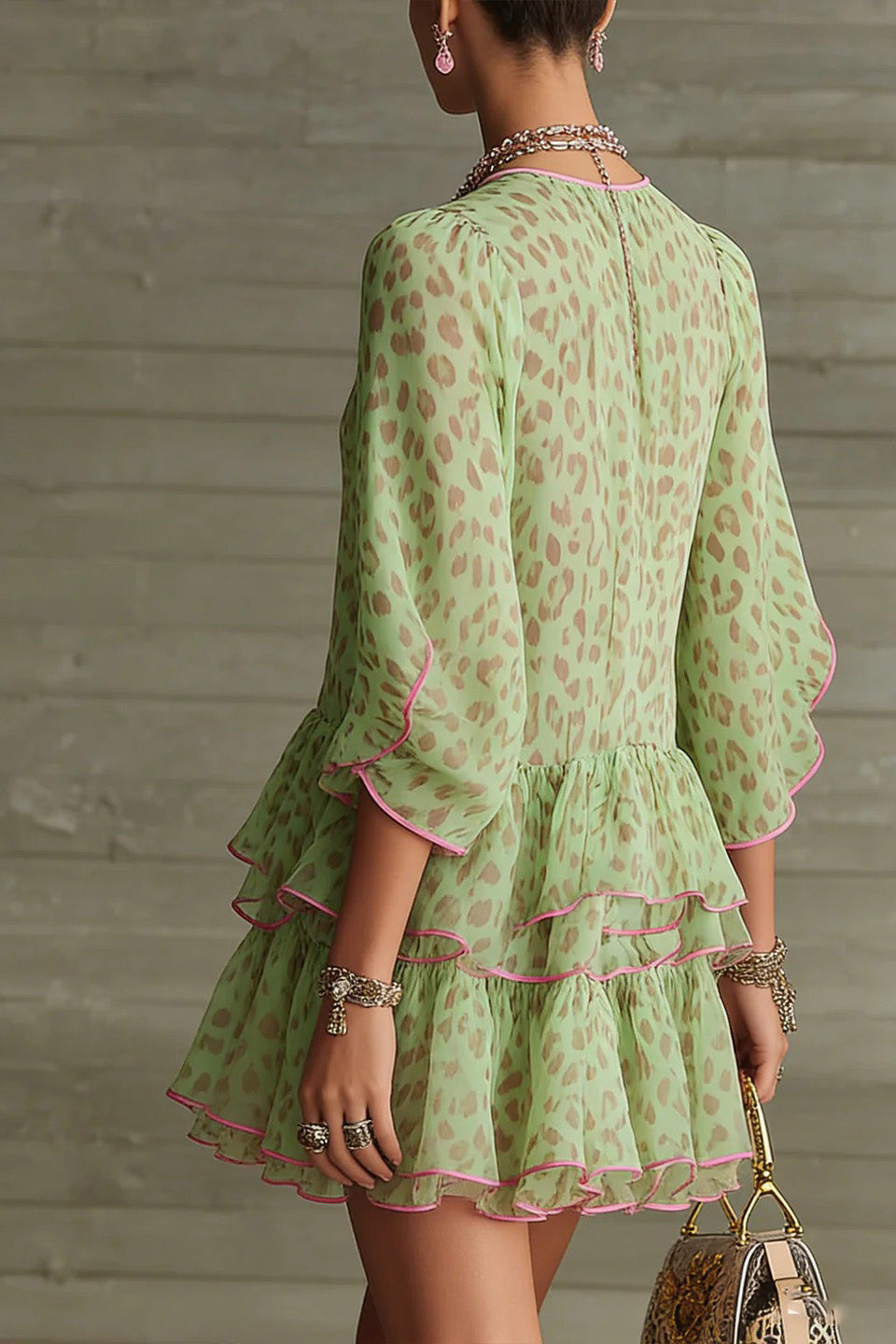 Modern The Green Leopard Chiffon Dress