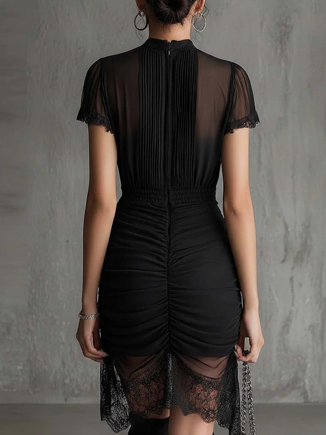 Modern The Black Pleated Lace Dress