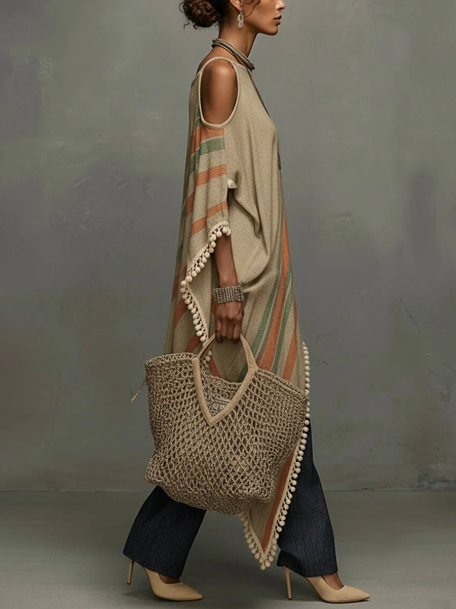 Modern The Khaki Fringe Off-Shoulder Dress