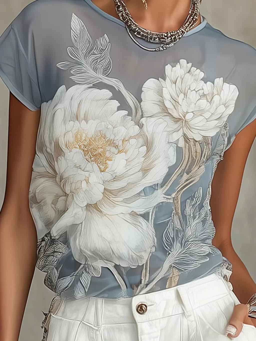 Blue Flower Chiffon Blouse