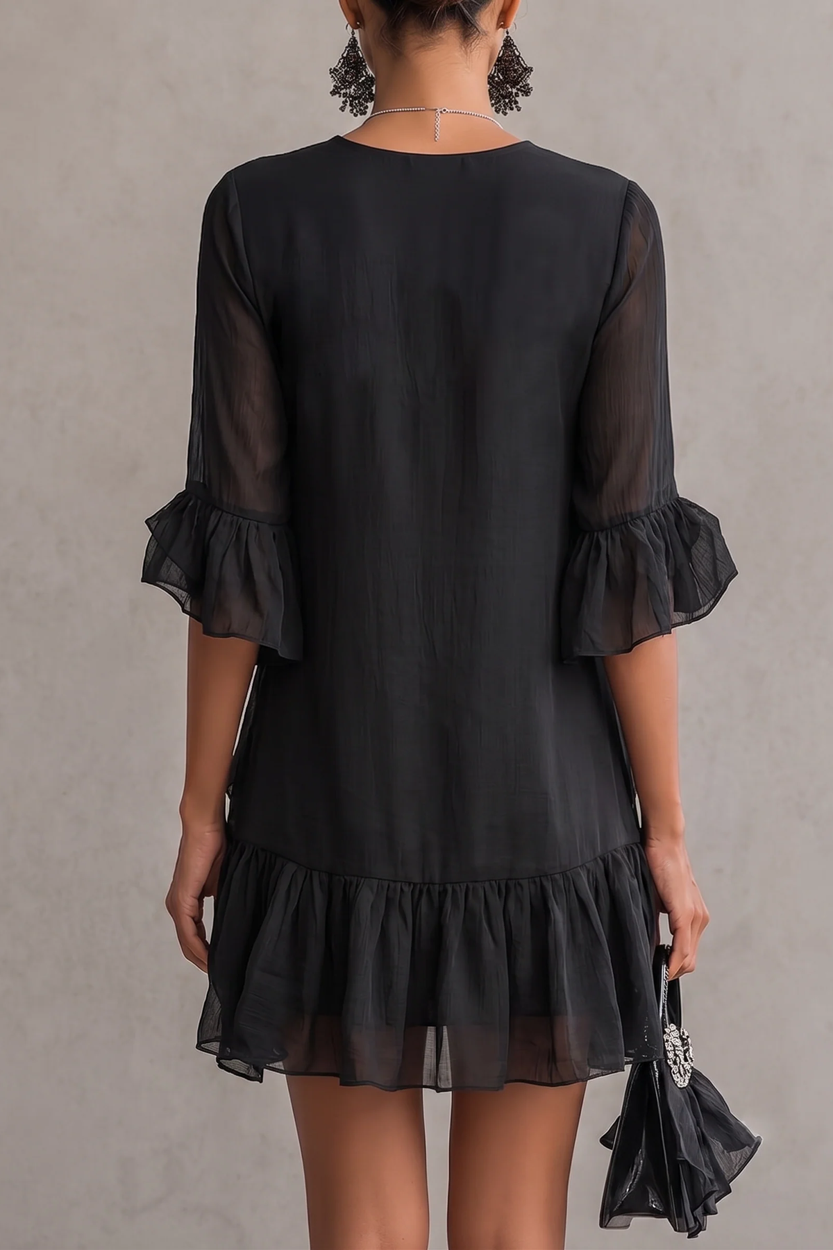 Lace Ruffled Mini-Length Dress