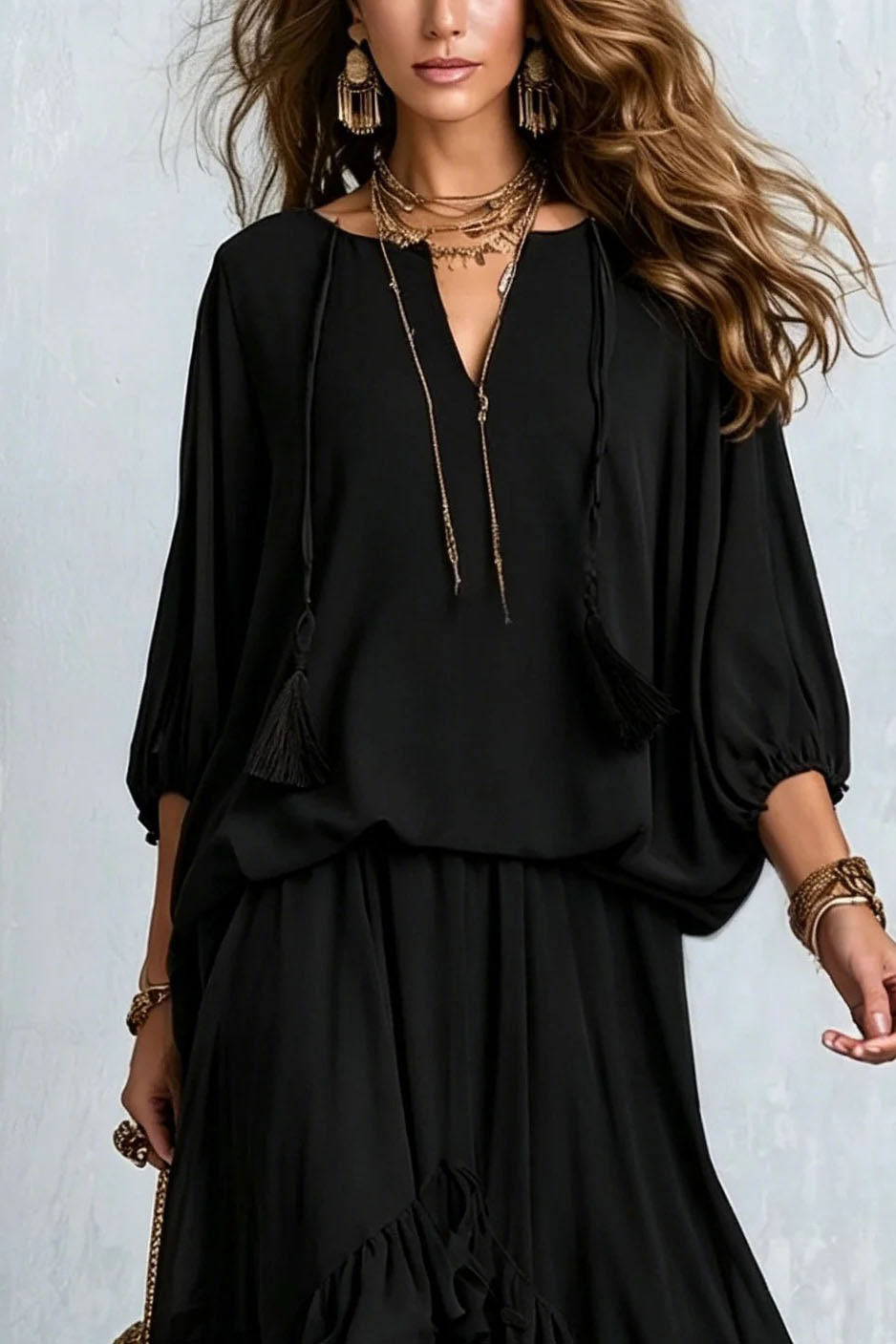 Airy Tiered Chiffon Skirt Set
