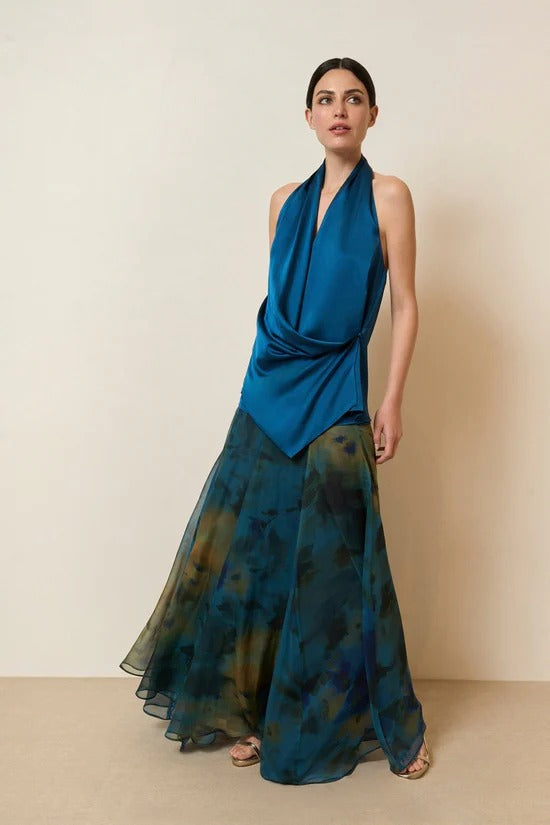 Coordinated Draped Neck Abstract Skirt Set