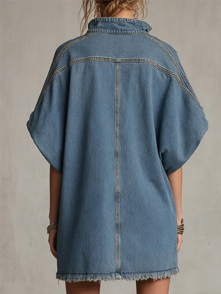 Washed Blue Denim Mini Dress