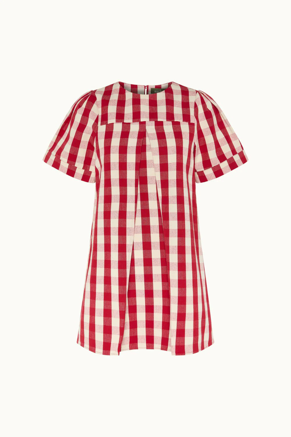 Red Gingham Short Sleeve Loose Mini-Length Dress