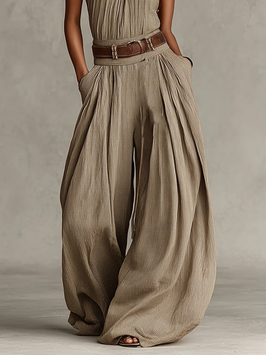 Modern Taupe Boho Halter Wide-Leg Jumpsuit(Without Belt)