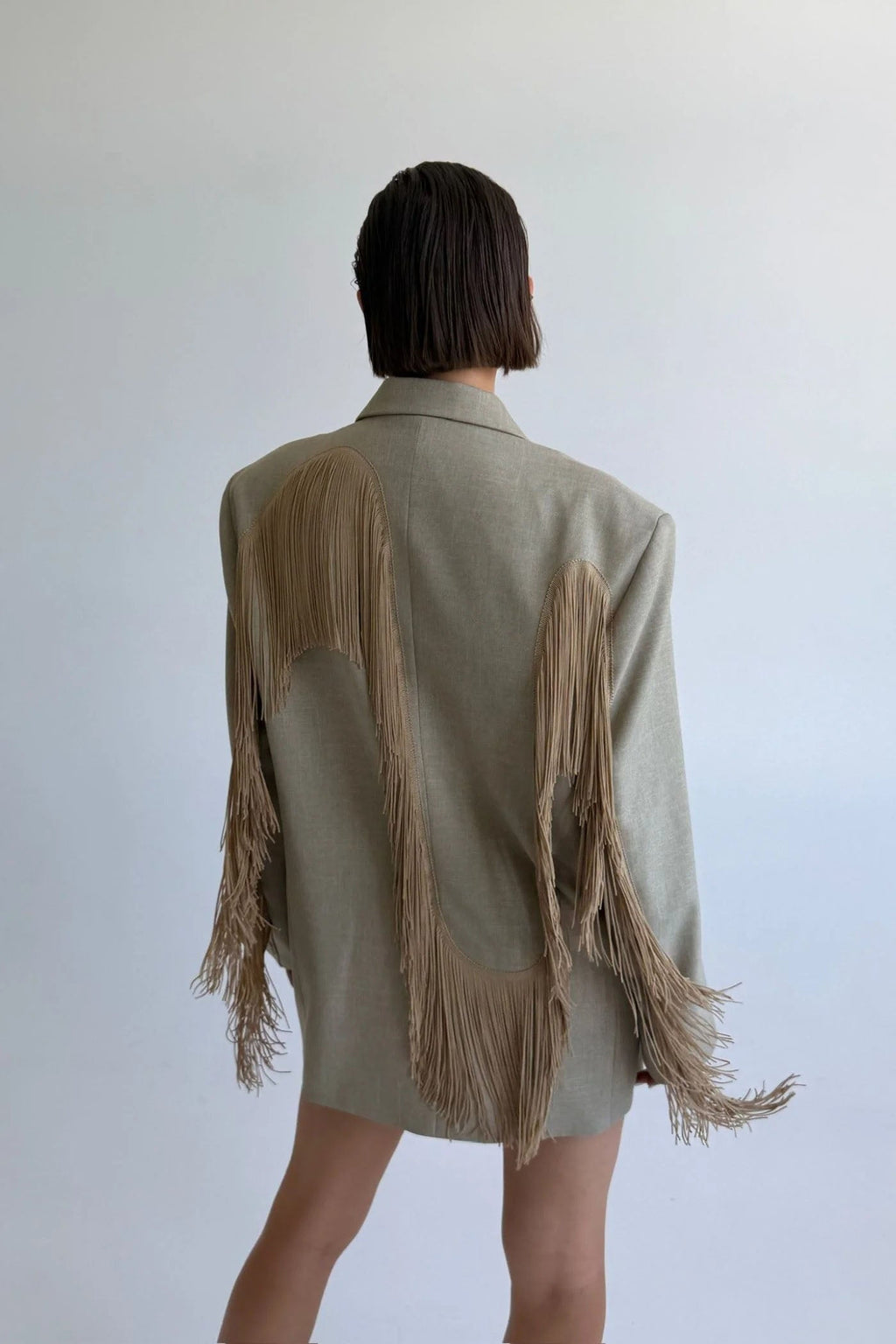 Modern Pistachio Fringe Heart Blazer Jacket