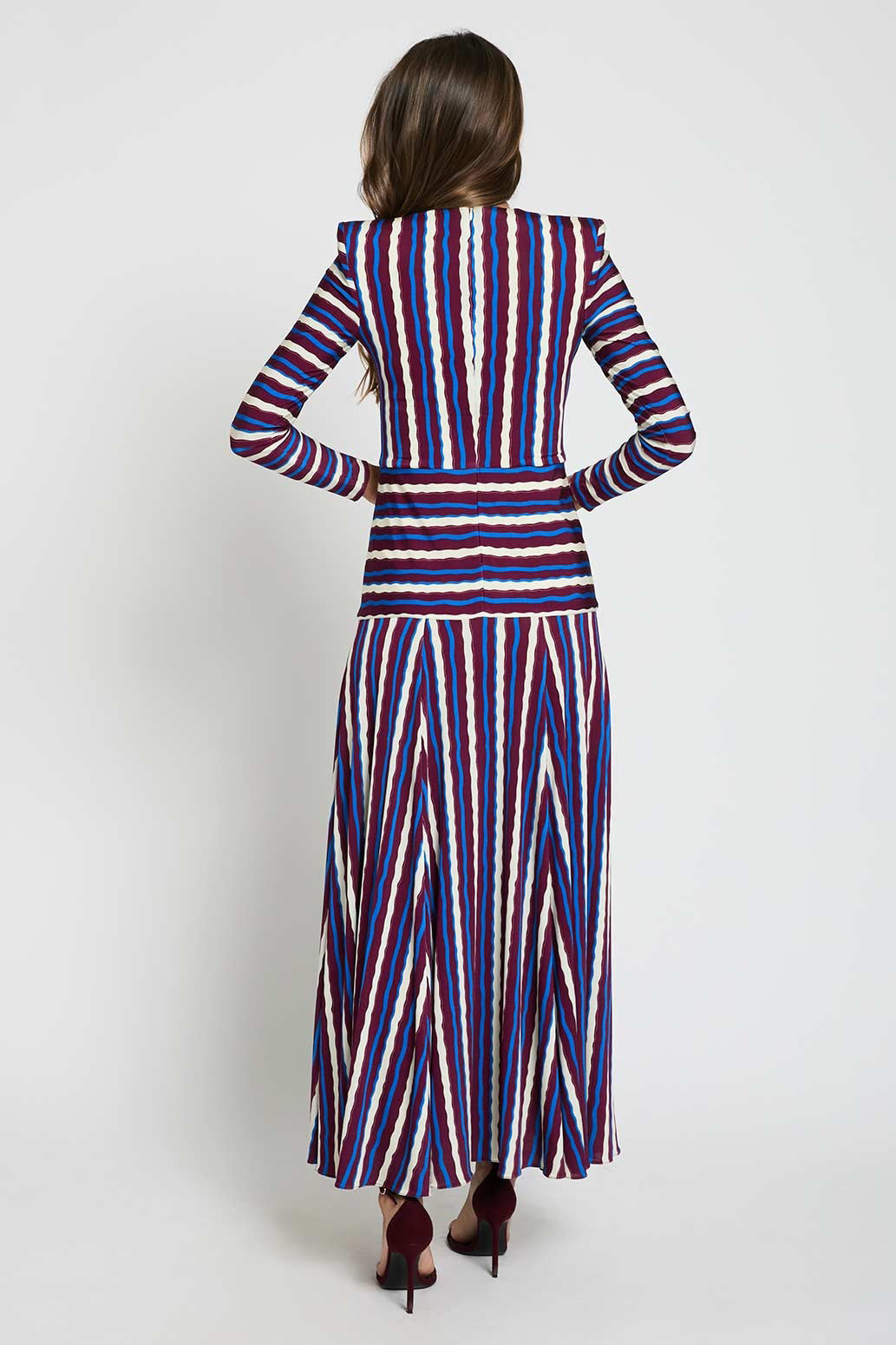 Color Block Stripe Long Sleeve Maxi-Length Dress