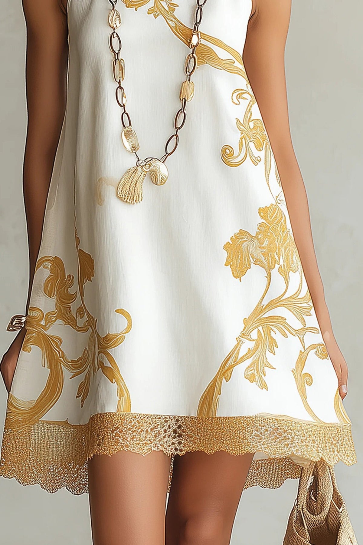 Golden Flower Halter A-Line Mini-Length Dress