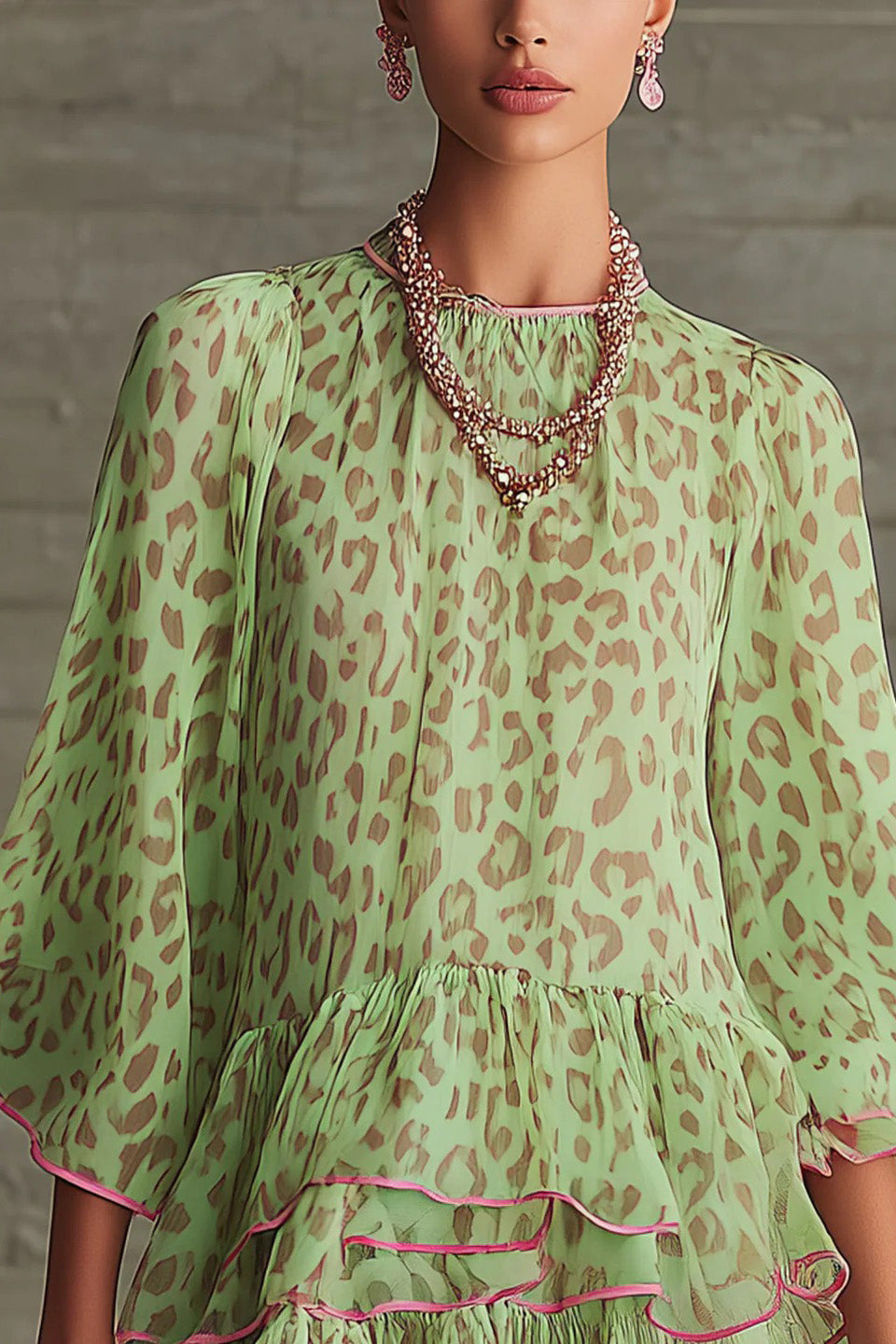 Modern The Green Leopard Chiffon Dress