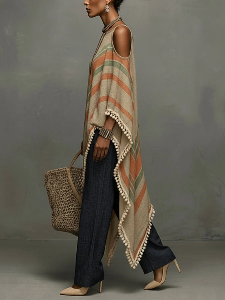 Modern The Khaki Fringe Off-Shoulder Dress