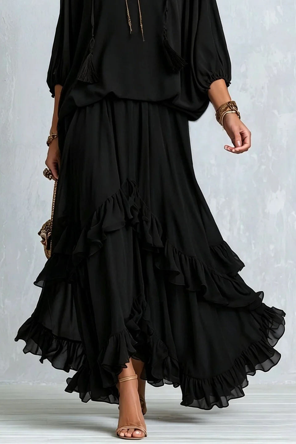 Airy Tiered Chiffon Skirt Set