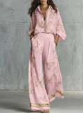 Relaxed Refined Gold Butterfly Print Loose Two-Piece Set