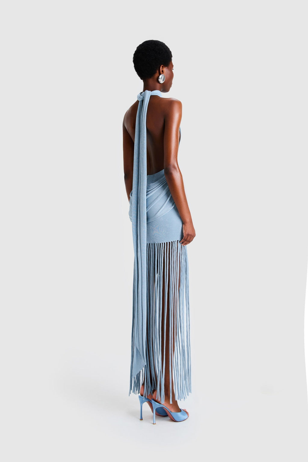 Azure Fringe Halo Maxi-Length Dress
