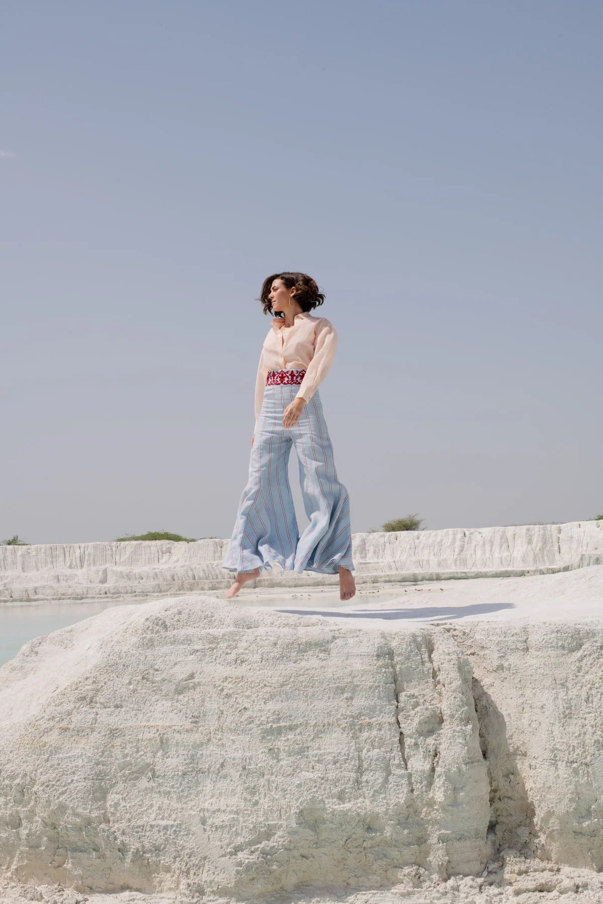 Blue Striped Wide-Leg Trousers